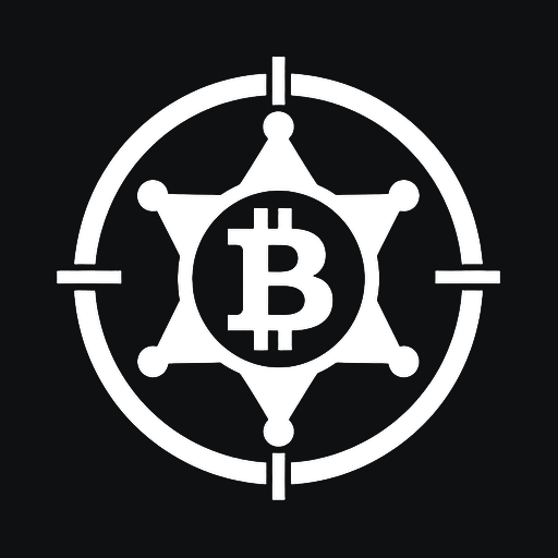 Bitcoin Bounty Hunter Seal on newsprint black, 512 × 512 pixels